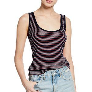 RAG & BONE RED NAVY BLUE ARIA MIX STRIPE COTTON TANK TOP